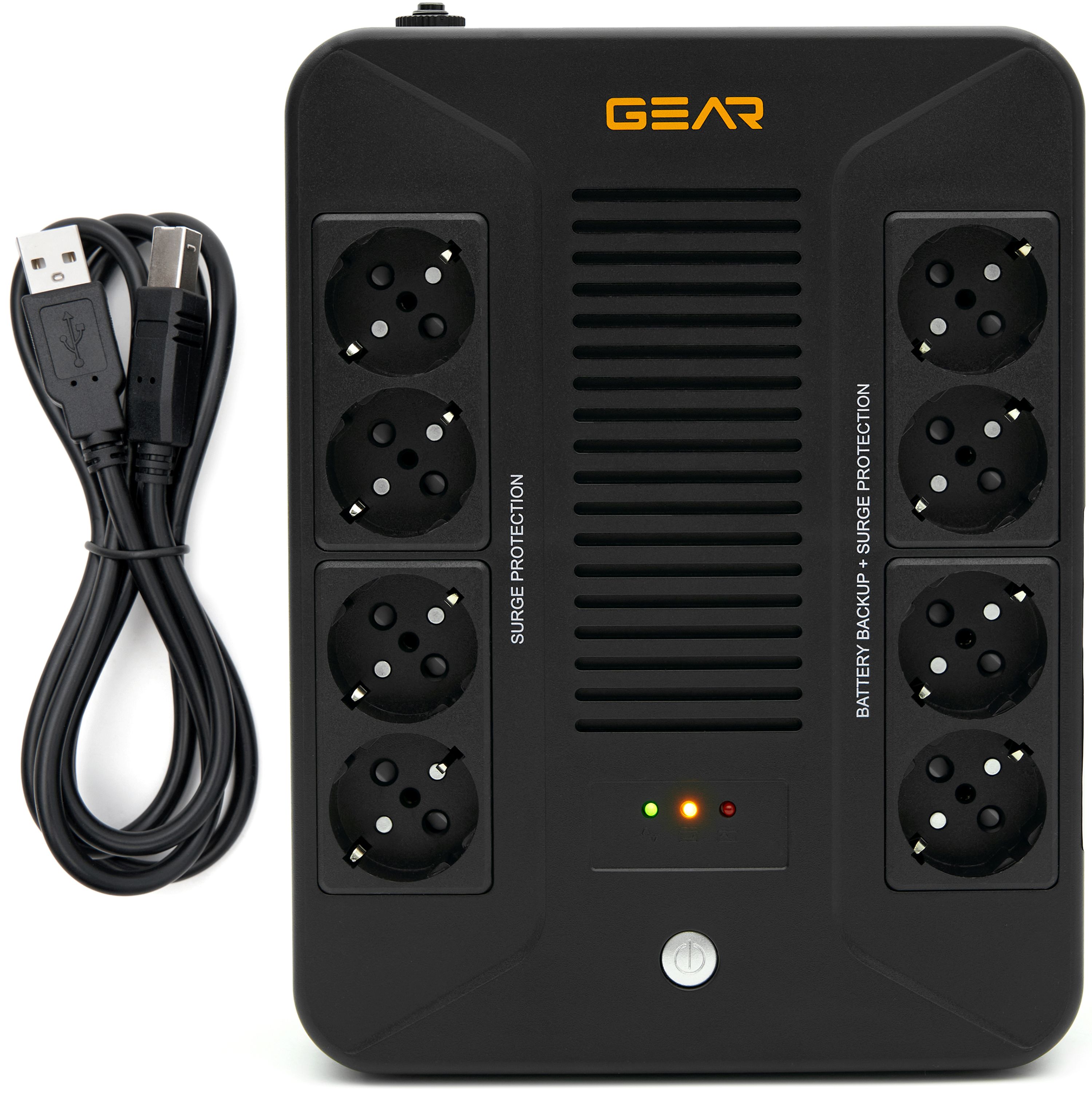 Пристрій безперебійного живлення GEAR, UPS 850VA, 510W, AVR, 8Schuko, plastic case USB+RJ45 (GU-850PLUS6)